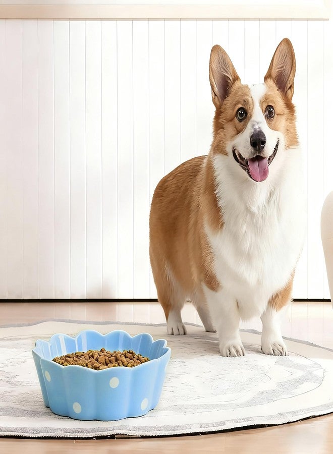 BUNCHBRAVO Ceramic Cat Bowl, Scalloped Edge with White Polka Dots – Pet Feeding Dish with Anti-Slip Base for Cats and Small Dogs, Blue - Image 4